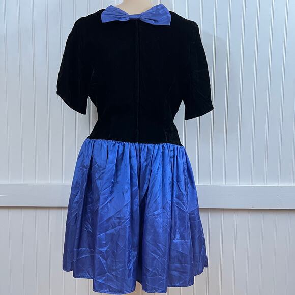 Vintage Jessica McClintock Gunne Sax Black Velvet Blue Prom Cocktail Party Dress - Picture 3 of 10